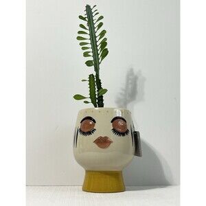 Bulgy Eye Face Ceramic Pedestal Planter Flower Pot Multi Tall Handcrafted
